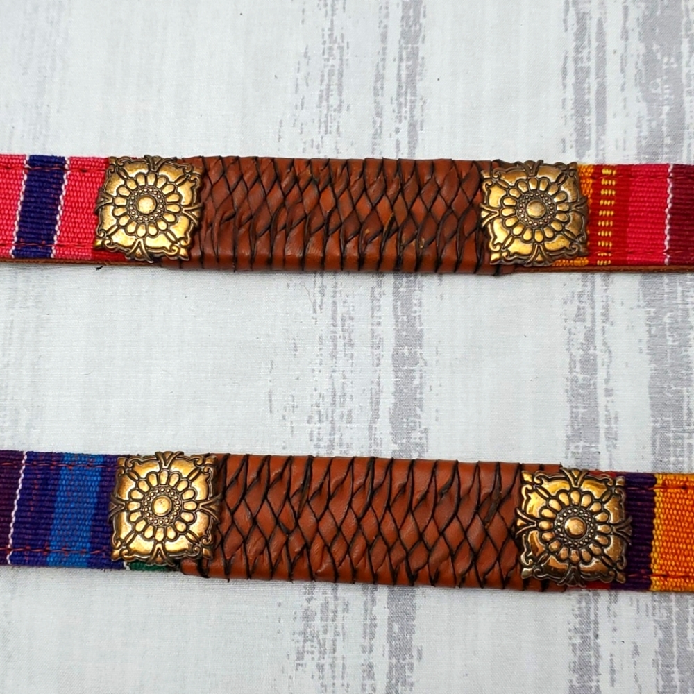 Fossil Multi Color Fabric On Leather Belt Medalli… - image 5